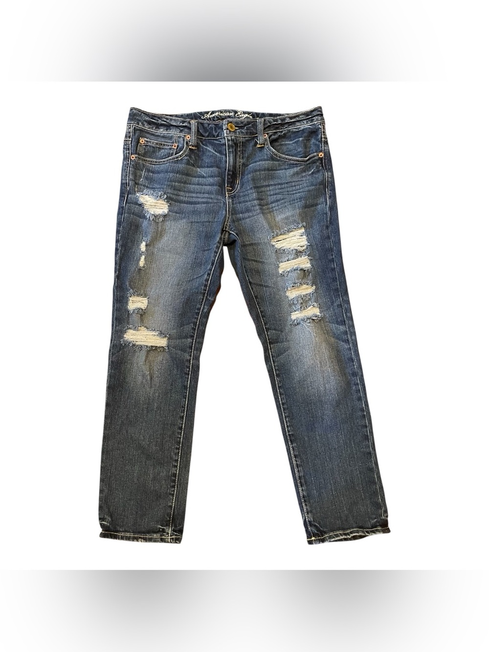 American Eagle Slouchy Jeans Women’s 8 Distressed Ripped Stretch Cropped